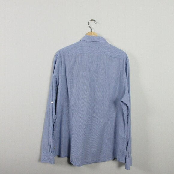 John Varvatos Button Up Shirt Men XXL Blue Micro Check Zipper Patch Pocket 194 - Picture 2 of 14